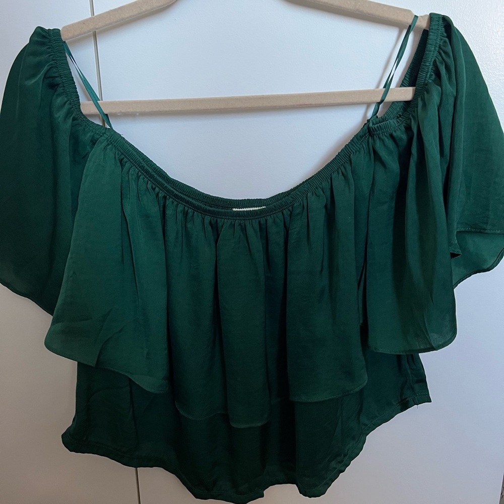 Silky green off the shoulder flowy top